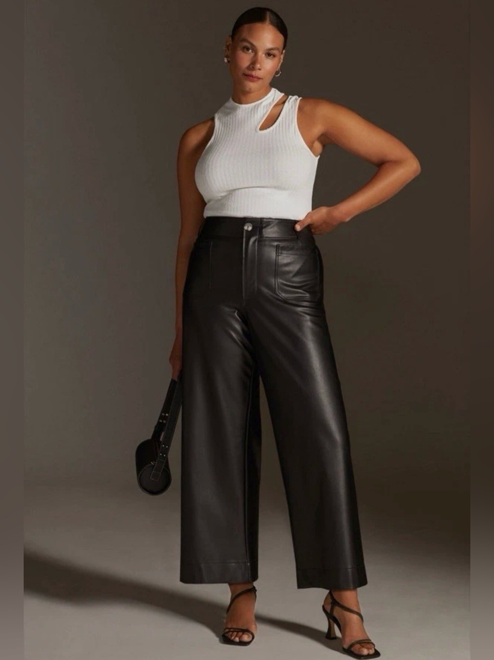 Maeve Anthropologie Size Colette Wide Leg Faux Leather Crop Pants black, size 31